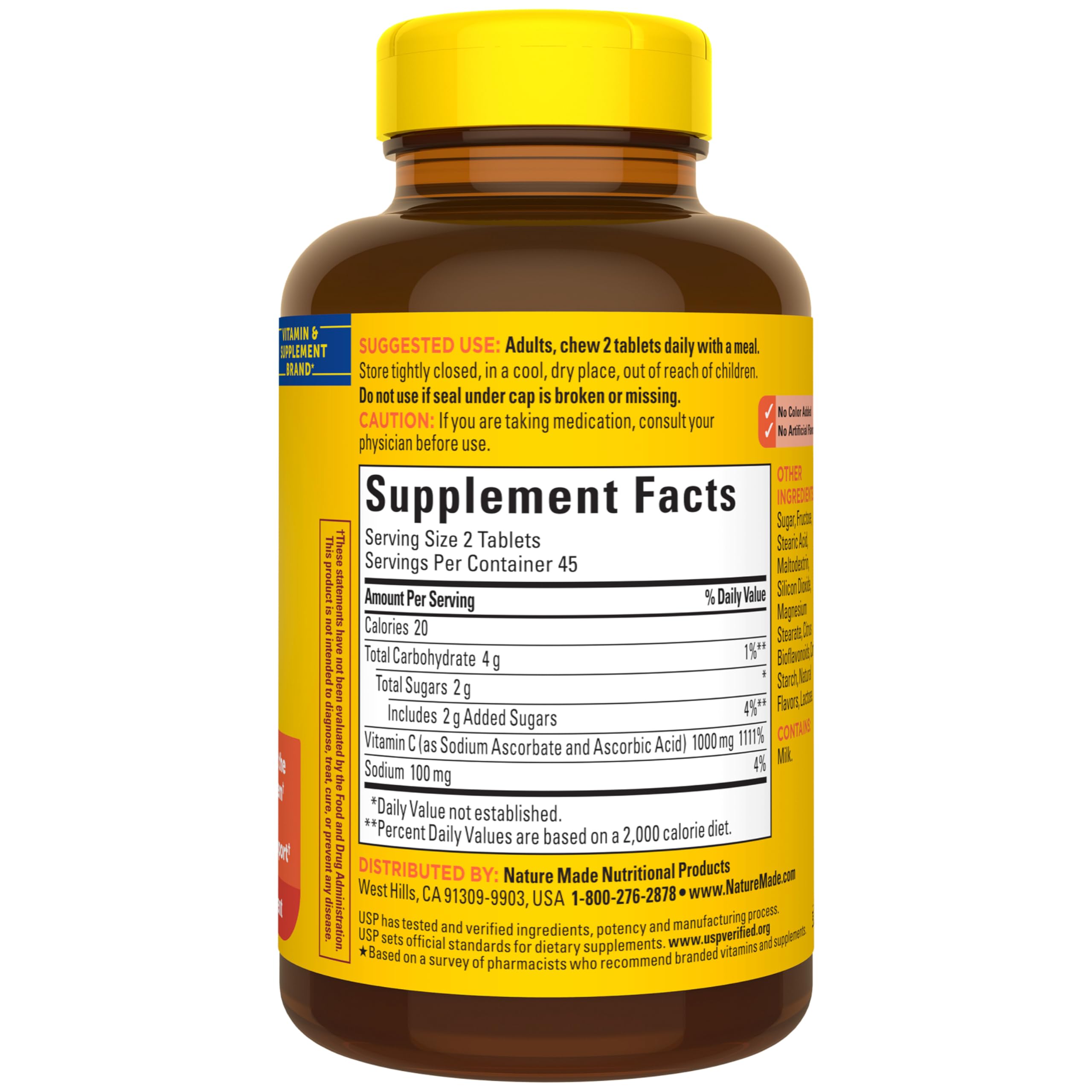 Nature Made Chewable Vitamin C 1000 mg per Serving, 90 Tablets | Extra Strength Dosage Adult Vitamin C Chewable Tablets for Immune Support & Antioxidant Support, Orange Flavor, 45 Day Supply