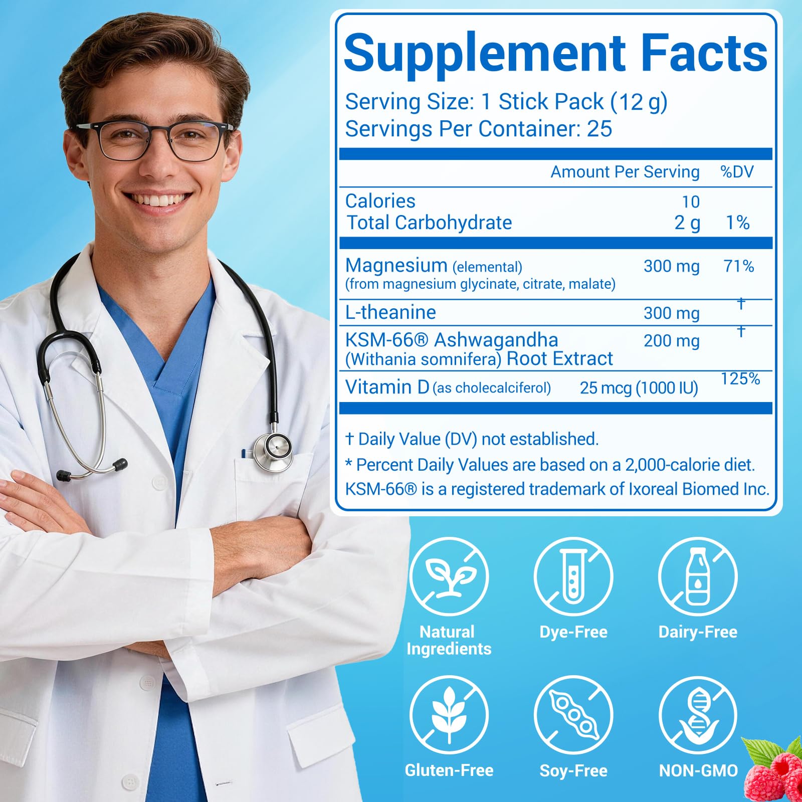 ASSR Supplement Ready to Drink No Mix, Triple Magnesium Glycinate, Malate, Citrate, Ashwagandha, L Theanine, Vitamin D, 25ct