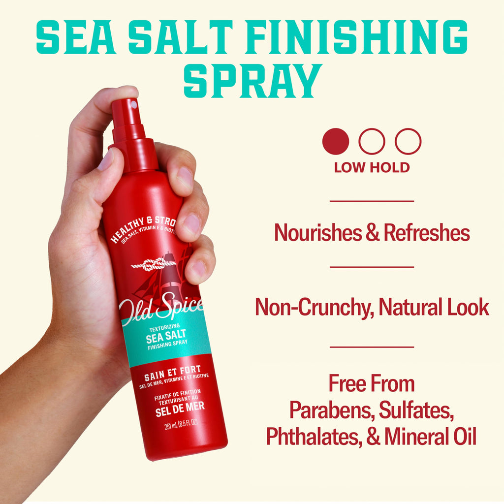 Old Spice Mens Sea Salt Hair Spray, Texturizing Finishing Spray for All Hair Types, Healthy & Strong with Vitamin E & Biotin, Medium Hold, 8.5 fl oz