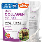 VEV Multi Collagen Peptides Powder, Types I, II, III, V & X, 41 Servings | NSF Certified, Hydrolyzed Collagen with Hyaluronic Acid, Biotin & Vitamin C, Unflavored, 16 oz