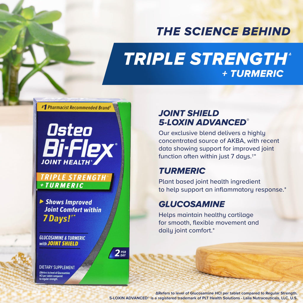 Osteo Bi-Flex Triple Strength Glucosamine Supplement with Turmeric Extract | Improve Joint Function, Antioxidant Power, 80 Coated Tablets