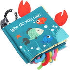 Fish Baby Books Toys, Touch Feel Cloth Crinkle Books for Babies,Baby Infant Toys 0-6, 6-12,12-18 Months,Newborn,Early Learning Education, Baby Gifts Shower for Boys Girls,Teething, Mirror,Shark Ocean