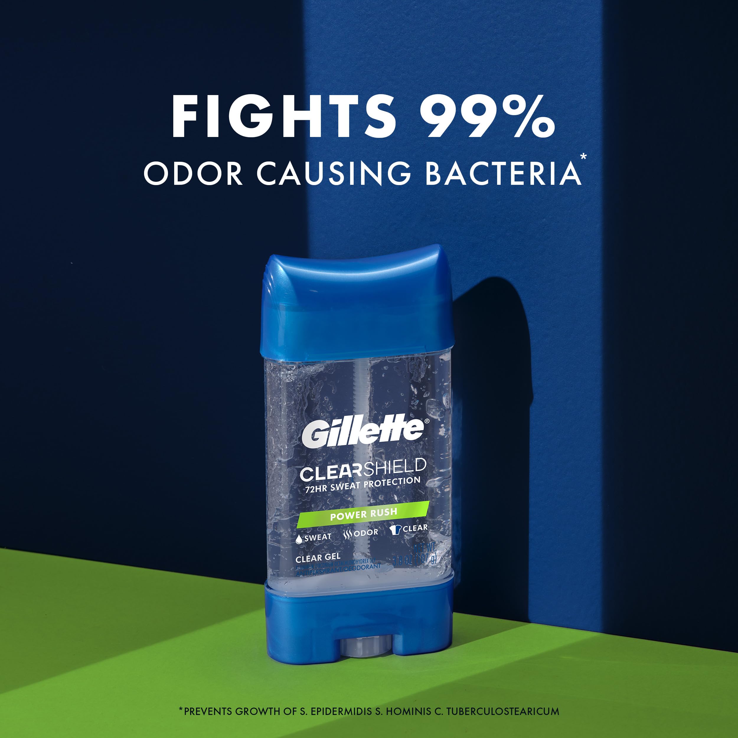 Buy now Gillette Antiperspirant and Deodorant for Men, 72hr Sweat & Odor Protection, Long Lasting Freshness, Anti-White Mark Technology, Clear Gel, Power Rush Scent, 3.8 oz (Pack of 3) at indiglob india