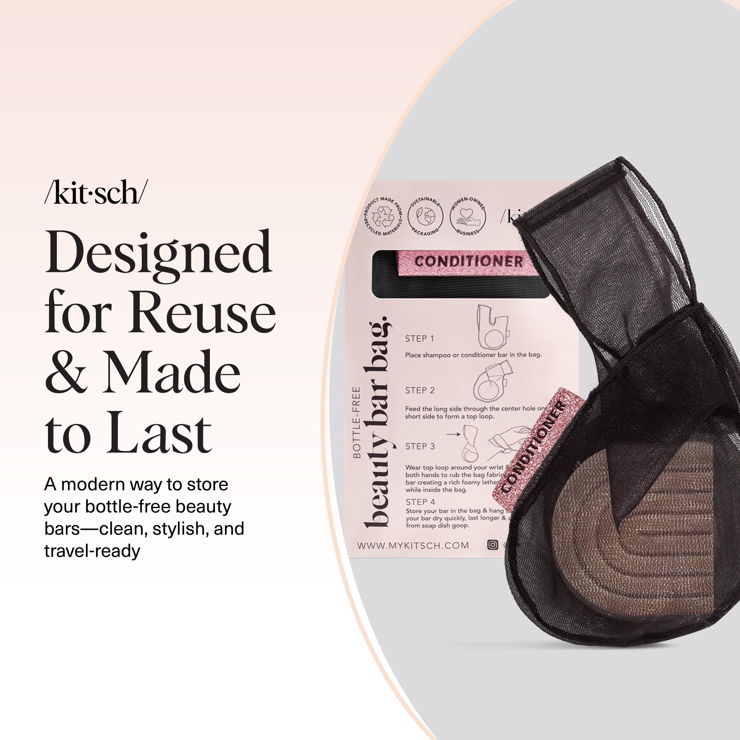 Buy now Kitsch Bar Soap Saver Bag – Patented Mesh Bag Soap Holder for Shampoo and Conditioner Bars - Extends Use & Prevents Soggy Mess - Recycled Mesh Beauty Pouch, Eco-Friendly – Black at indiglob india