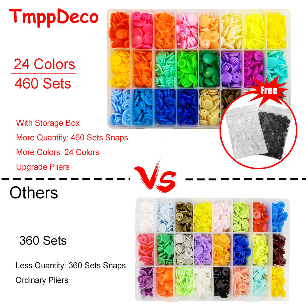 460 Sets 24-Colors Plastic Snap Buttons with Pliers for Fabric Sewing, 12mm