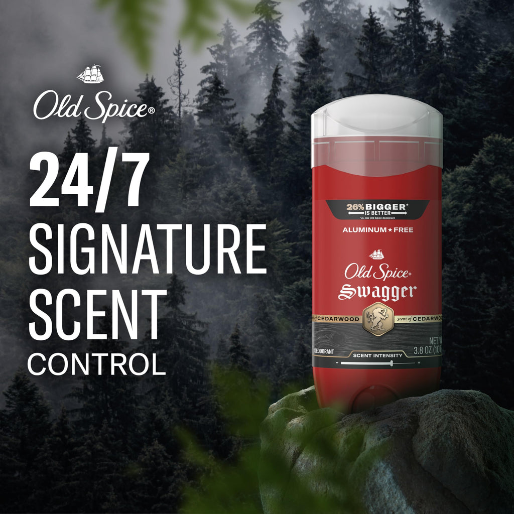 Old Spice Aluminum Free Deodorant for Men, 24/7 Protection to Eliminate Odors, 24/7 Freshness & Lasting Scent, Swagger with Lime & Cedarwood Scent, 3.8 oz (Pack of 3)