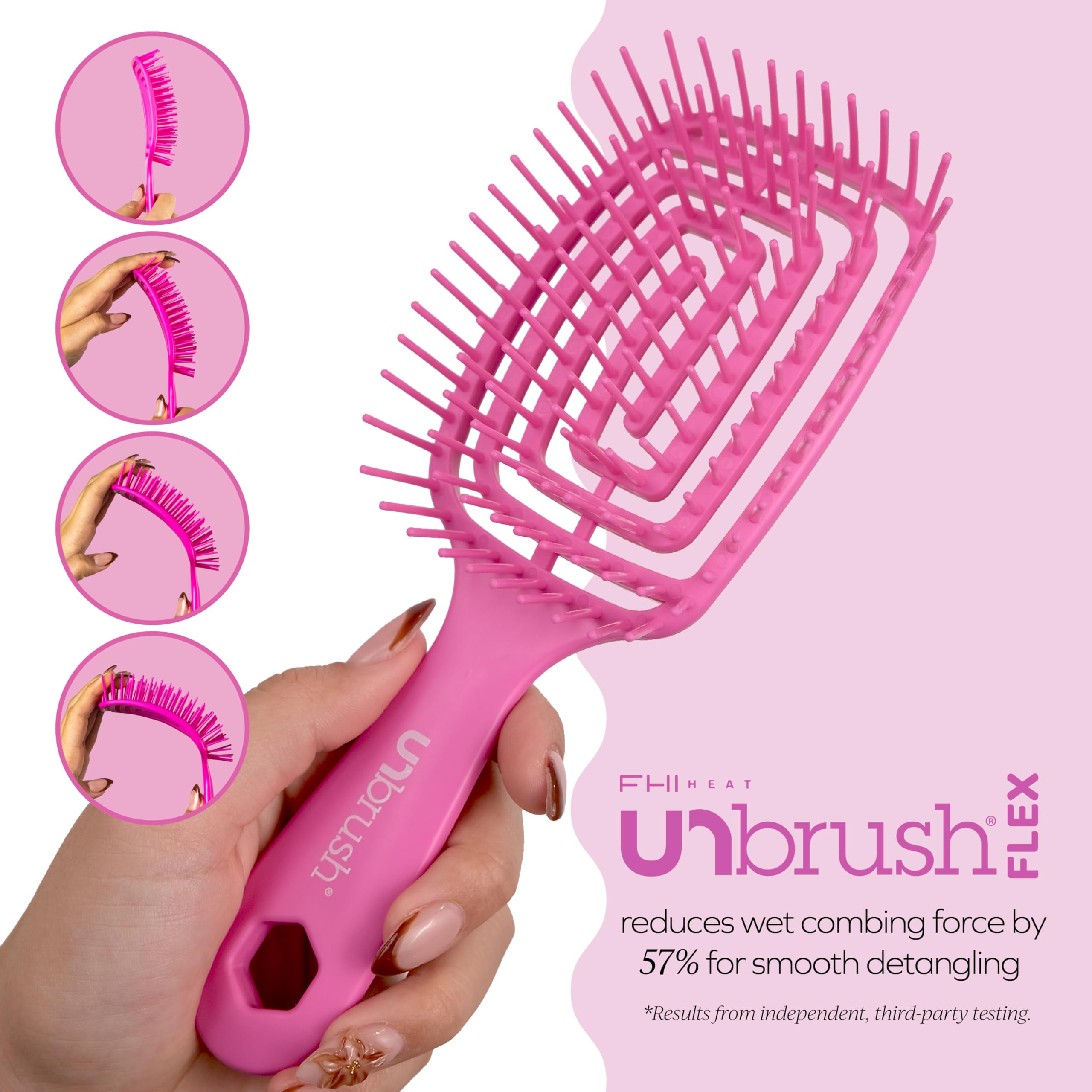 FHI Heat UNbrush Flex Detangling Brush - Ultra Flexible Hairbrush | DuoFlex Anti-Static Bristles for Removing Tangles, Massaging Scalp & Faster Styling - Pain-Free Hair Brush Detangler