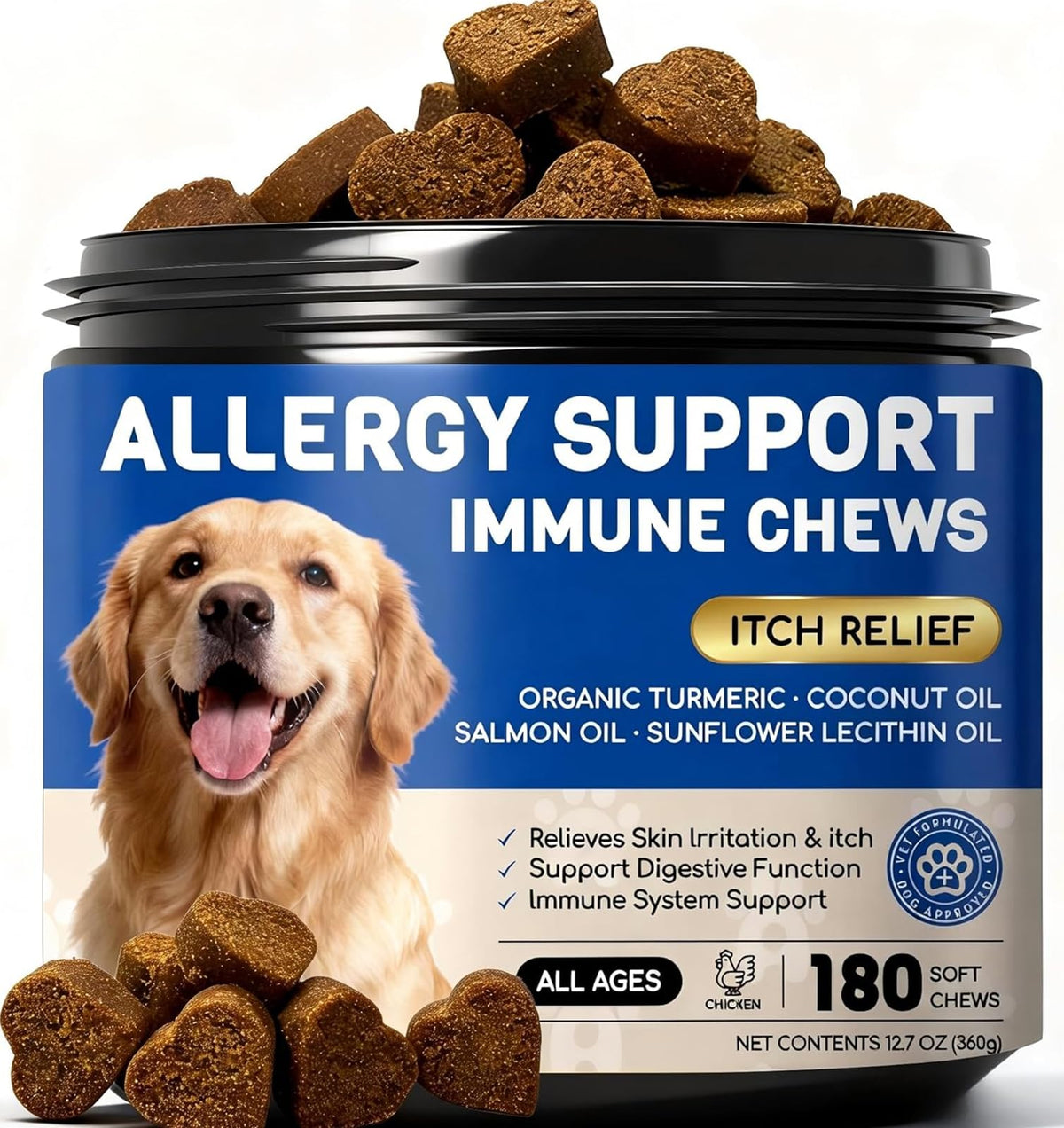 Dog Allergy Relief Chews, Itching Skin & Paw Licking, 180 Ct