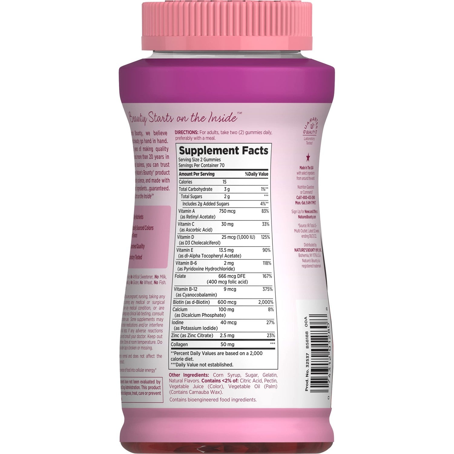 Nature's Bounty Optimal Solutions, Women's Multivitamin Gummies for Immune Support, Cellular Energy Support, Bone Health, Raspberry Flavor, 140 Ct, 70 Total Servings