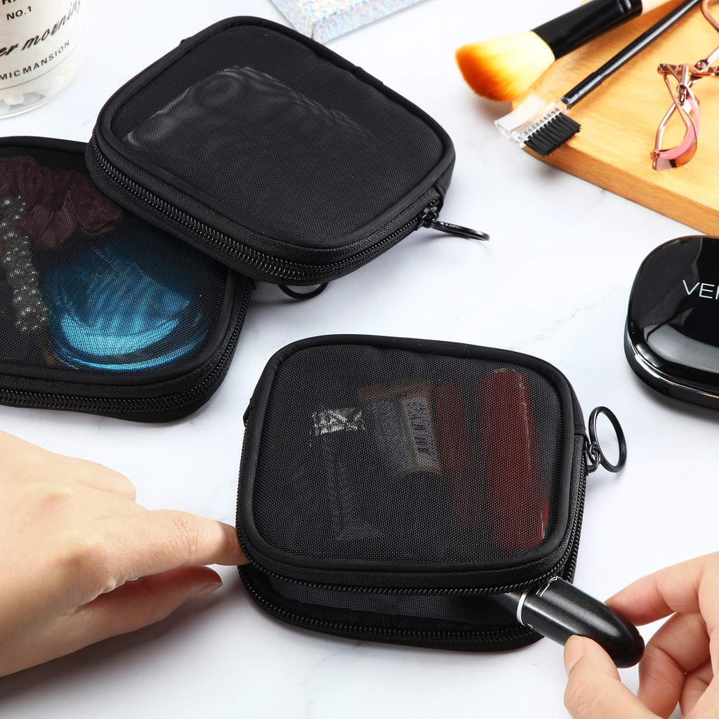Buy now Weewooday 4 Pcs Mesh Makeup Bag Mesh Cosmetic Bag Travel Toiletry Pouch with Zipper Mini Makeup Cosmetic Purse for Daily Accessory(Small,Black) at indiglob india