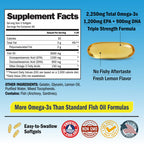 Triple Strength Omega 3 Fish Oil 3000mg for Women and Men, 180 Softgels | High Potency Omega 3 Supplement, Burpless Lemon Flavor Fish Oil - 2250mg Essential Fatty Acids with DHA & EPA, Wild Caught
