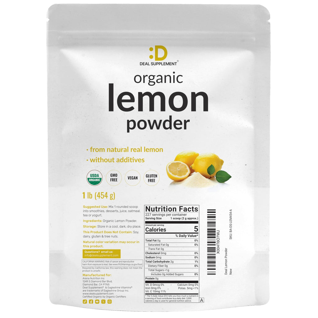 Organic Lemon Powder, 1lb – Real Freeze-Dried Source – Rich in Essential Vitamin C – Natural Immune Support – Raw Lemon Juice Flavor & Aroma – Non-GMO, Filler Free, No Sugar