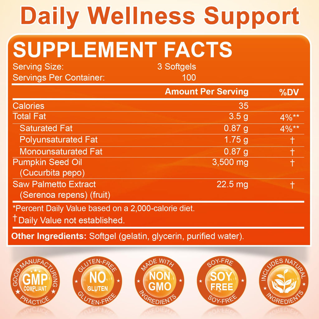 Pumpkin Seed Oil with Saw Palmetto, 3500mg Max Strength per Serving | 300 Softgels, Cold-Pressed with Essential Fatty Acids & Phytosterols, Supports Hair, Bladder Prostate Health & Immune