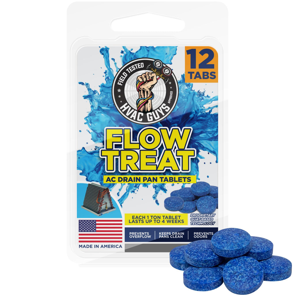 HVAC Guys AC Drain Pan Tablets 12PK | Flow Treat Tablets Prevents Odors, Keeps HVAC Drain Pan Clean, Prevents Overflow | One Tablet Lasts up to 4 Weeks
