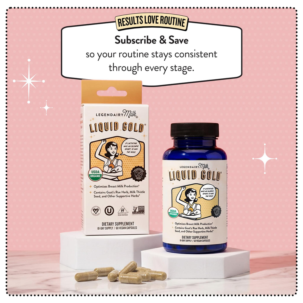 Legendairy Milk Liquid Gold Organic Lactation Support, 60 Capsules | Organic goat's rue, milk thistle, shatavari and fennel provide fenugreek-free lactation and breast milk supply support