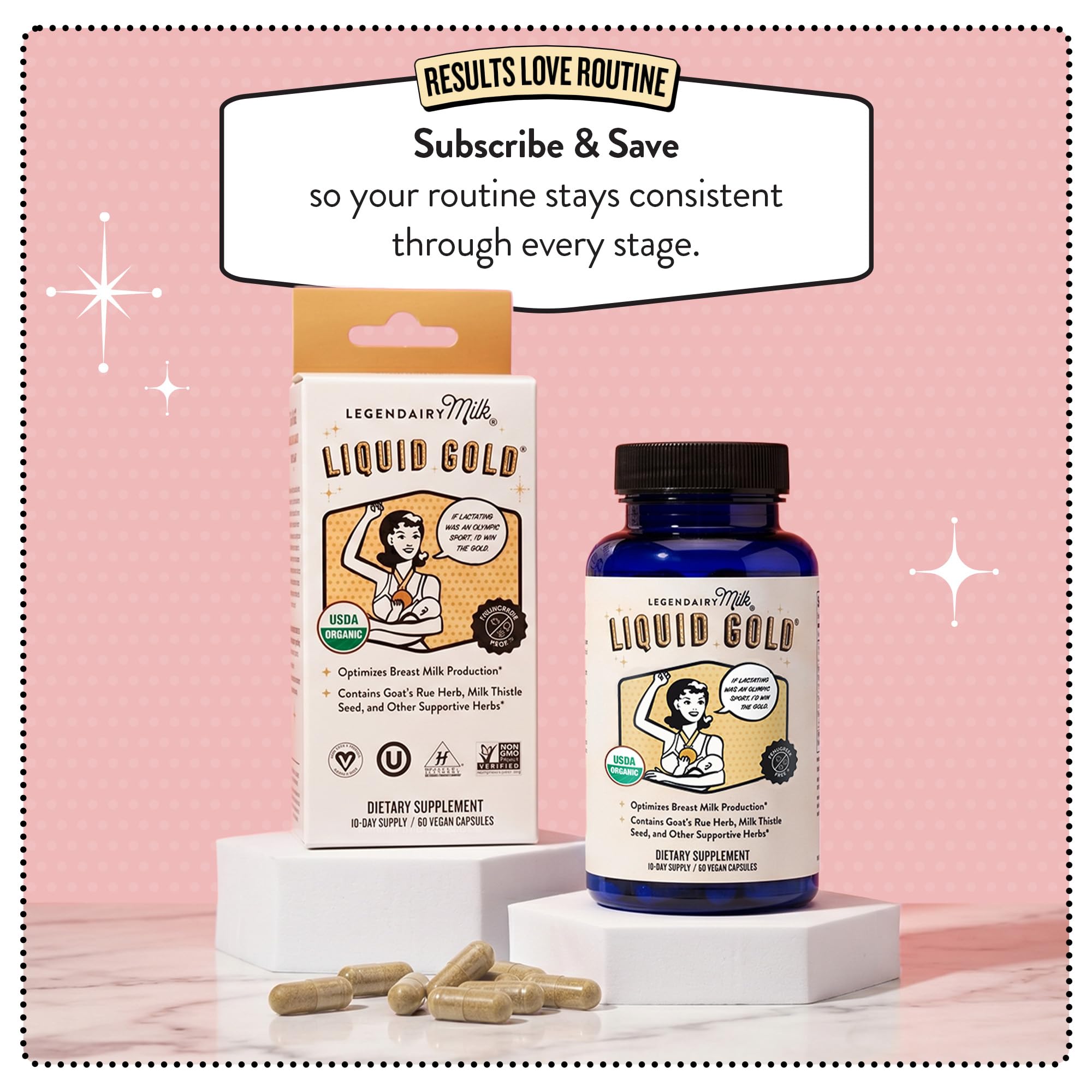 Legendairy Milk Liquid Gold Organic Lactation Support, 60 Capsules | Organic goat's rue, milk thistle, shatavari and fennel provide fenugreek-free lactation and breast milk supply support
