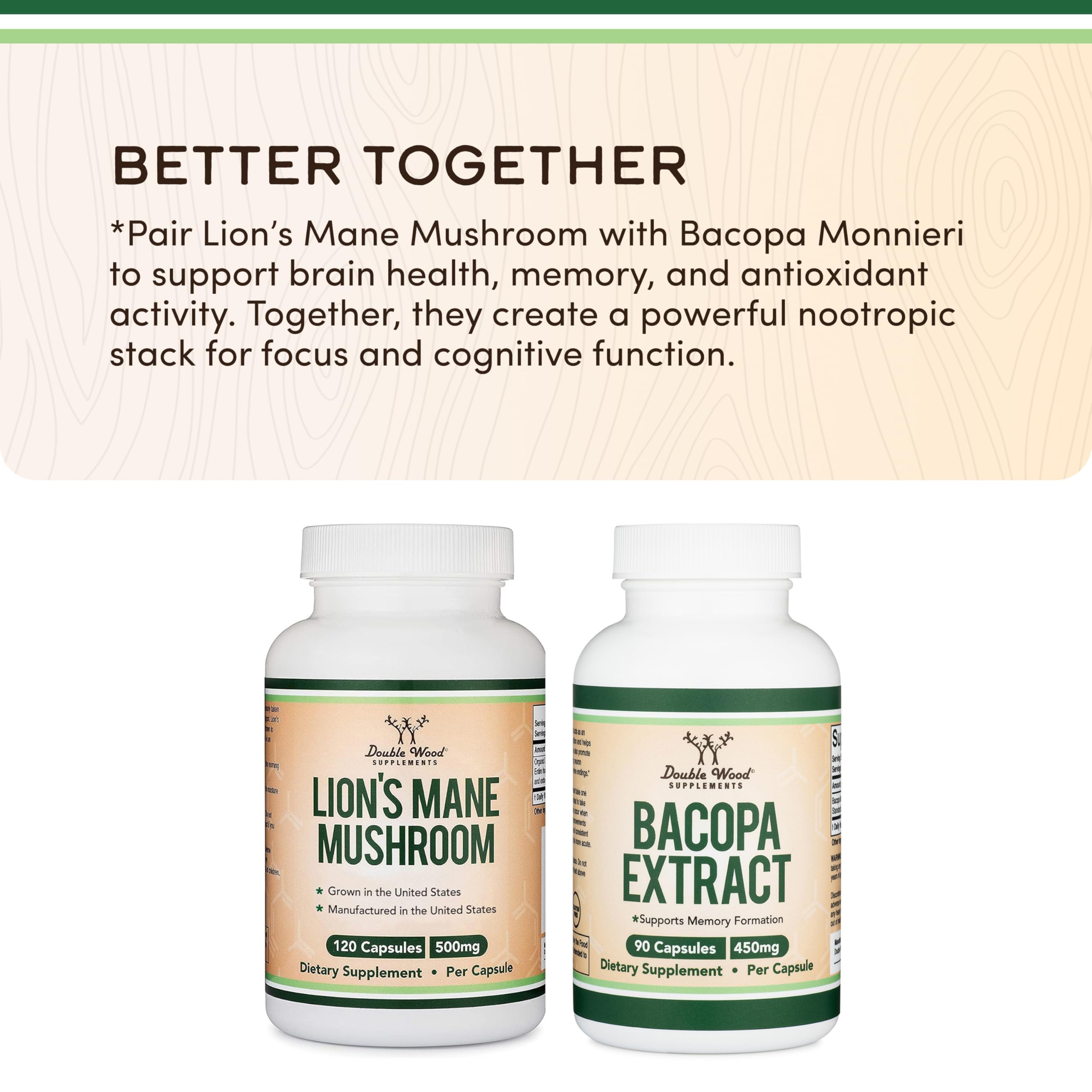 Organic Lion's Mane Mushroom 1,000mg, Memory + Focus Support, 120 Capsules | Supplement for Brain, Gut, and Heart Health, Grown in USA, Nerve Healthy (NGF) + Immune System Support, 3rd-Party Tested