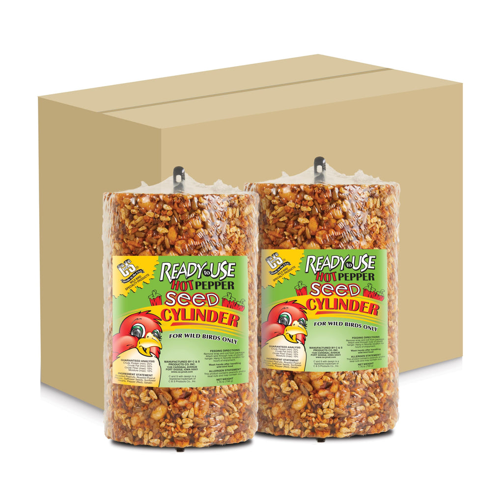 C&S Ready to Use Hot Pepper Bird Seed Cylinder, Spicy Wild Bird Outdoor Feeder with Hanger, 1.76 Pound Cylinder, 2 Pack