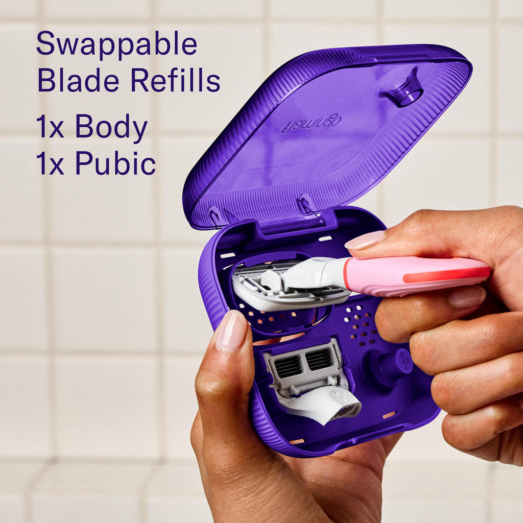Flamingo Travel Razor Kit for Women - Body & Pubic Razor - Mini Handle, 2 Blade Refills, 1 Travel Size Foaming Shave Gel & Vented Case - TSA Approved Essentials