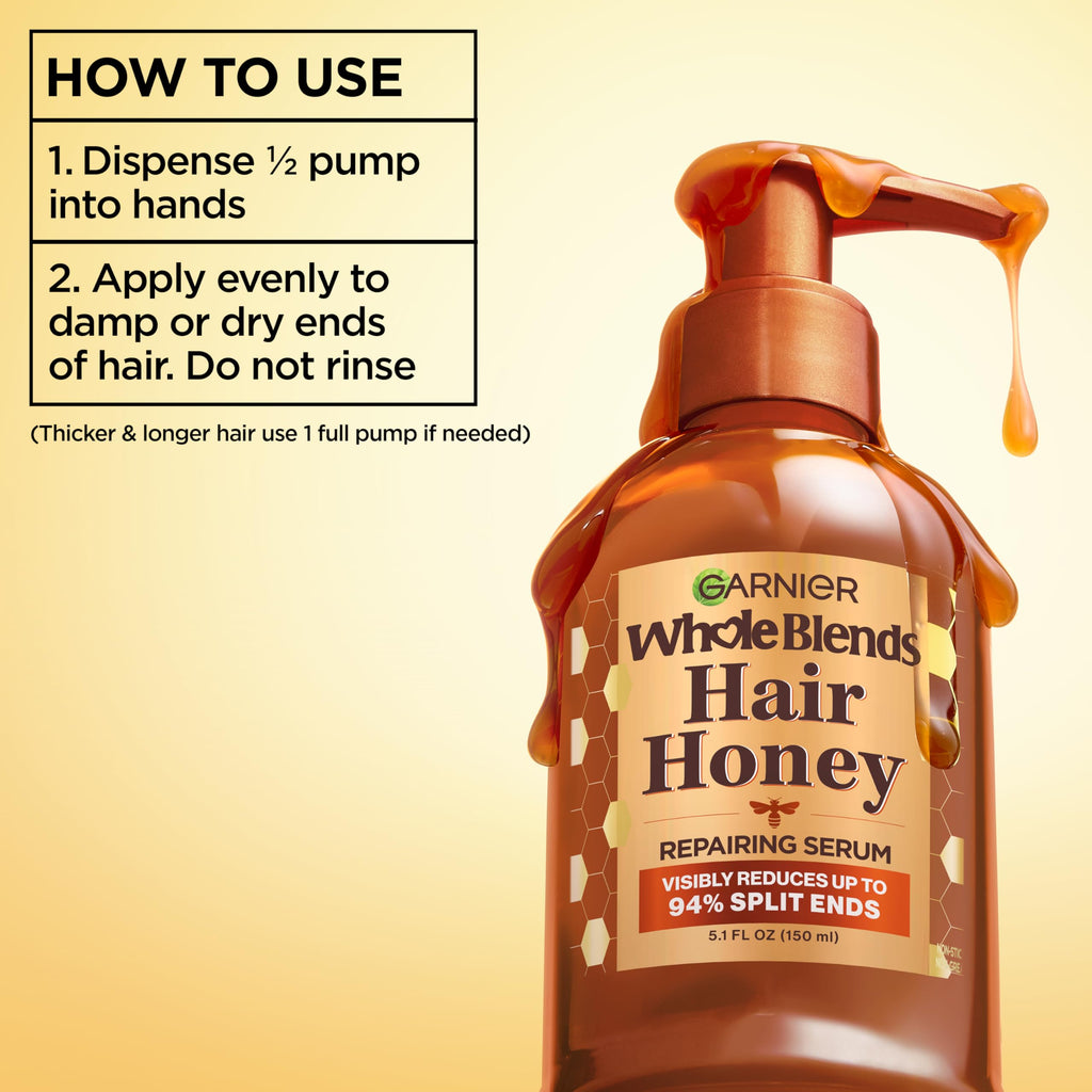 Garnier Whole Blends Honey Treasures Hair Honey Repairing Serum for Long, Damaged Hair, 5.1 Fl Oz, 2-Count (Packaging May Vary)