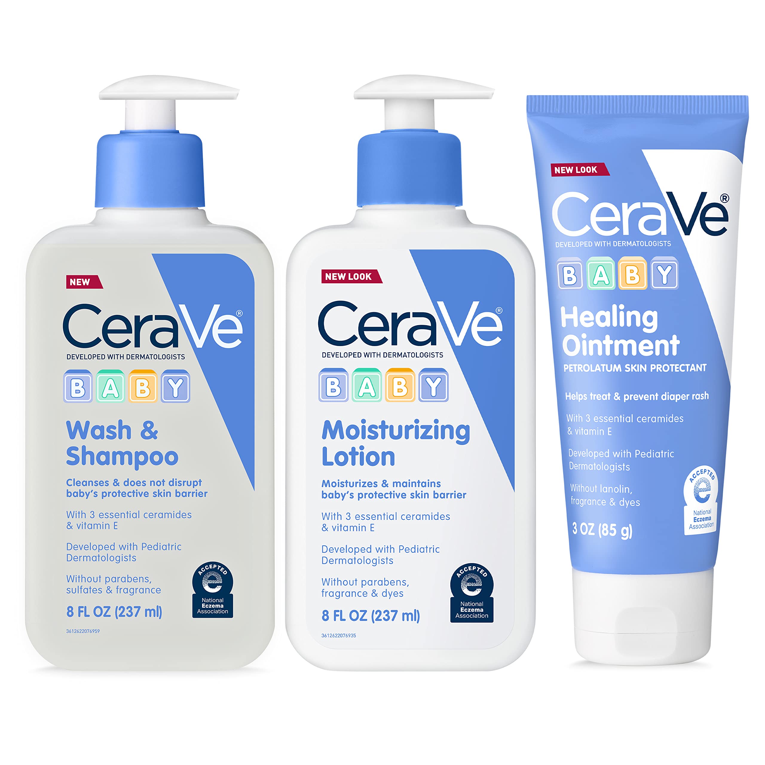 Buy now CeraVe Baby Bath Set, 8oz Wash & Shampoo + 8oz Moisturizing Lotion + 3oz Healing Ointment, Fragrance, Parabens, Phthalates, & Tear Free Baby Bath Essentials at indiglob india