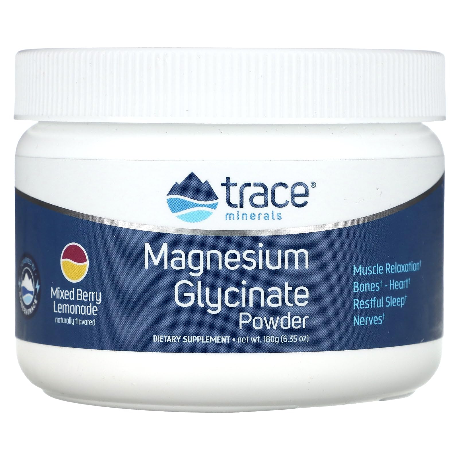 Trace Minerals Magnesium Glycinate Powder, Mixed Berry Lemonade | High absorption chelated form, Gentle on stomach, ionic trace minerals, Calm muscles and mood