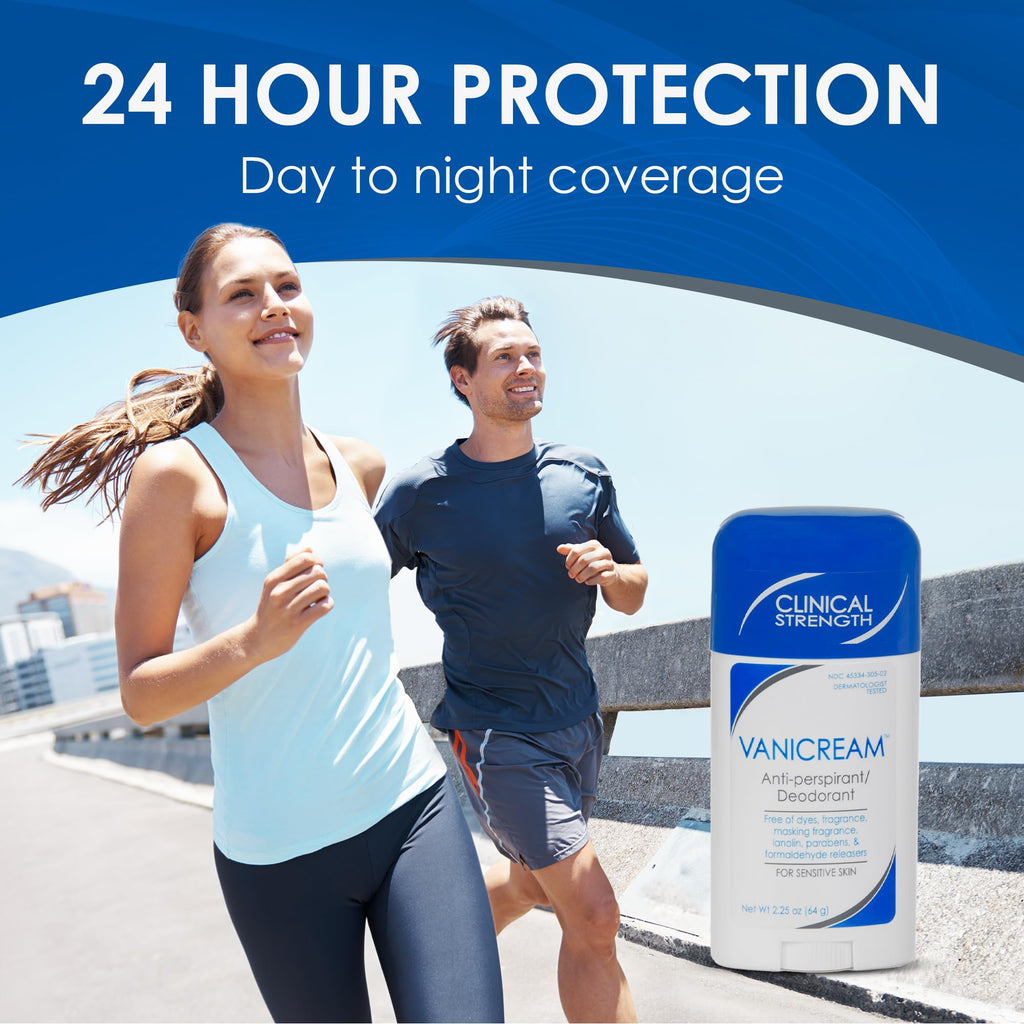 Vanicream Antiperspirant Deodorant Stick, 2.25 Oz, Formulated without Common Irritants for Sensitive Skin, Clinical Strength with 24-Hour Protection, Reduces Underarm Wetness, Unscented