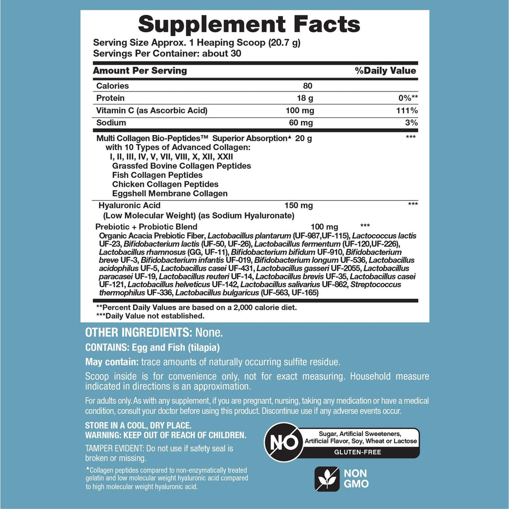NeoCell Multi Collagen Bio-Peptides Powder | 22oz | Advanced with Hyaluronic Acid and Vitamin C | 10 Super Types of Collagen | Superior Absorption | Grassfed Protein Supplement