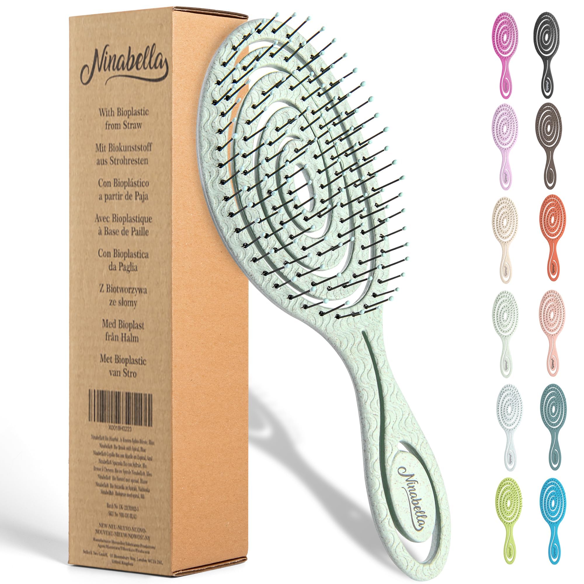 Buy now Ninabella Detangle Hair Brush for Women & Men - Does not Pull - Straightening Brushes for Straight & Curly Hair - Unique Spiral Detangling Hairbrush - Green at indiglob india
