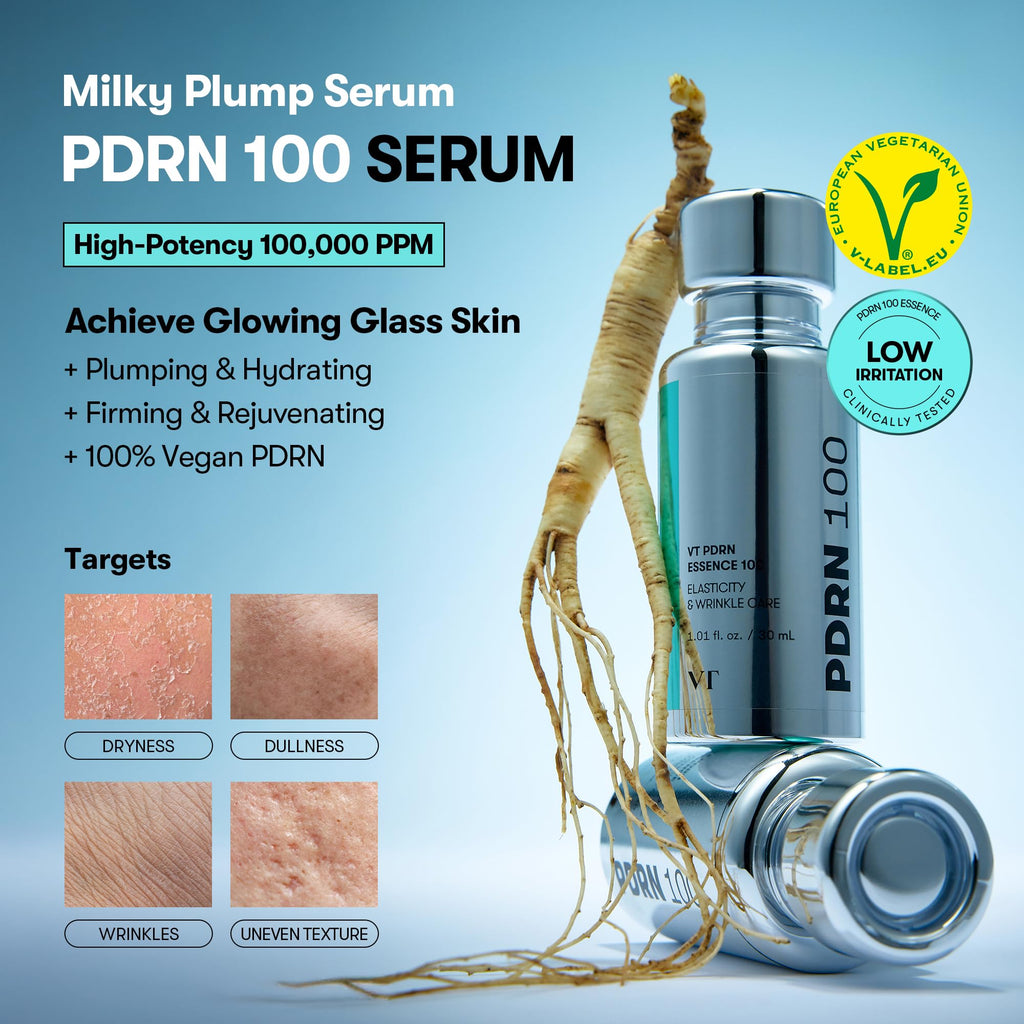 VT COSMETICS PDRN 100 Essence, Intensive Glow Serum, 1.01 fl. Oz. | 100,000ppm Vegan PDRN, Skin Restoration & Plumping, Hydrating & Moisturizing, Firming, Fine Lines