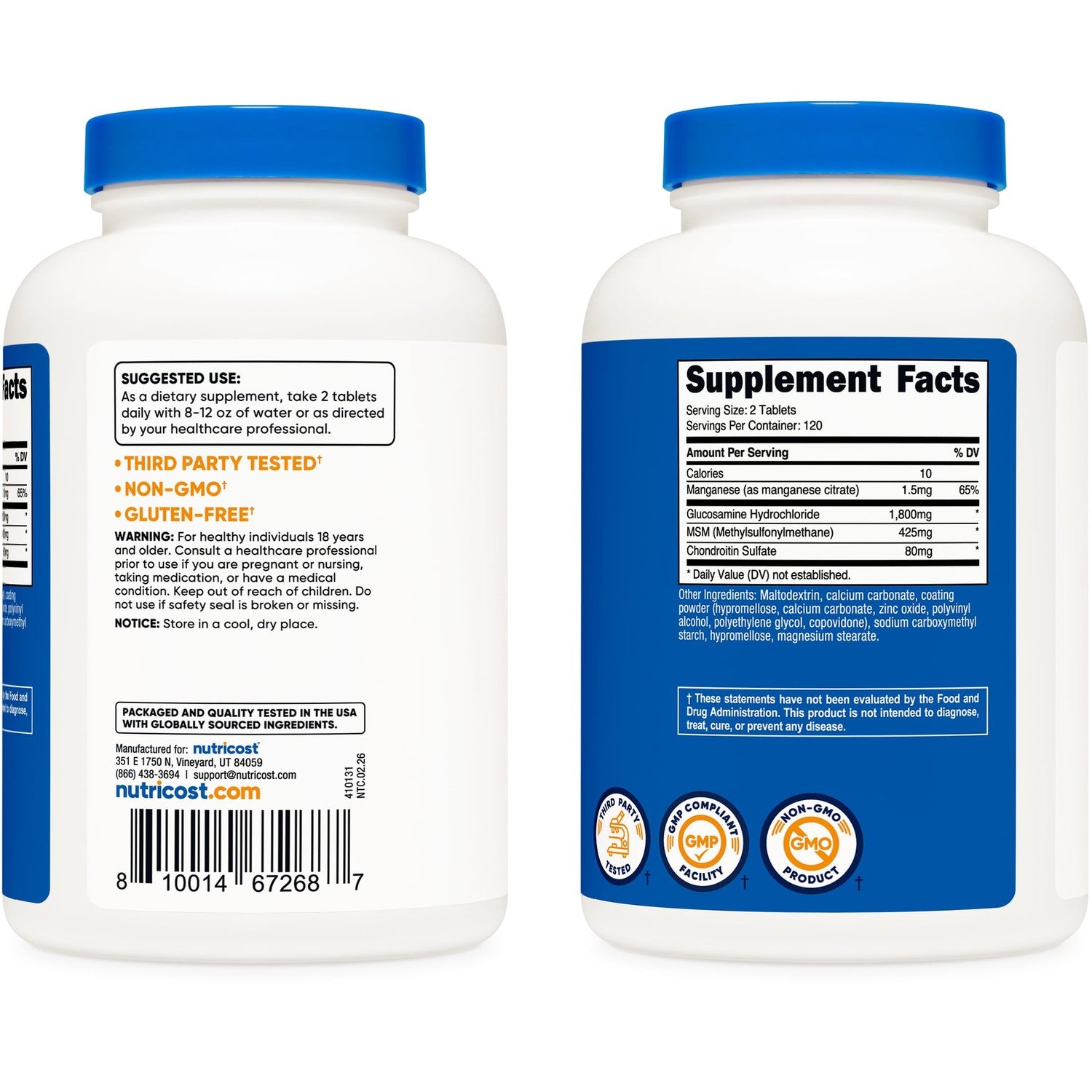 Nutricost Glucosamine 1800mg with Chondroitin & MSM, 240 Tablets, GMO-Free | 120 Servings, Gluten Free