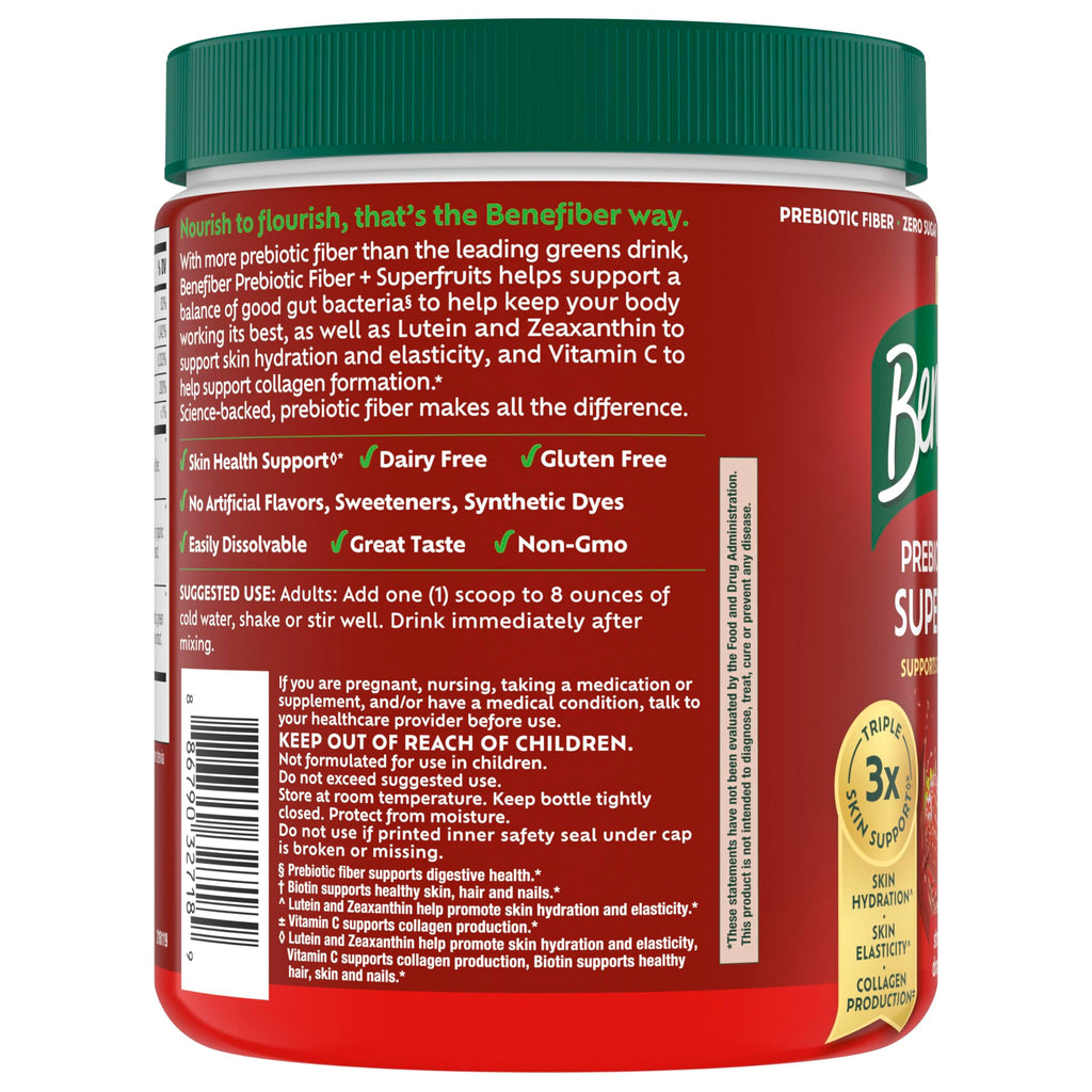 Benefiber Prebiotic Fiber + Superfruits, Strawberry Dragon Fruit, 8.8 oz