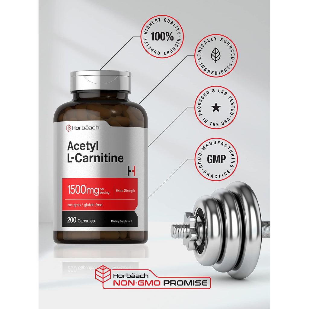 Horbäach Acetyl L-Carnitine 1500mg | 200 Capsules | Extra Strength