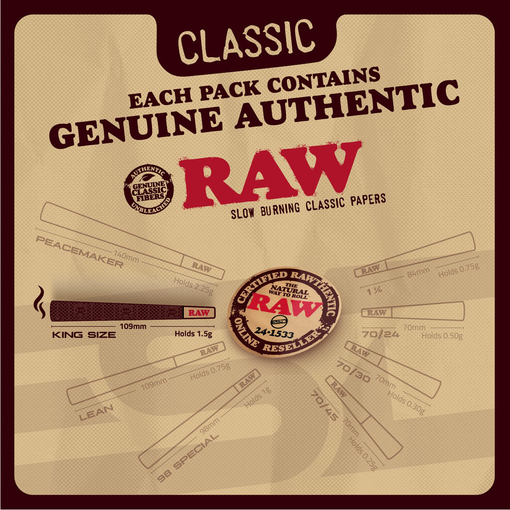 RAW Cones Classic King Size 109mm - 100 Pack - Pre Roll Rolling Paper