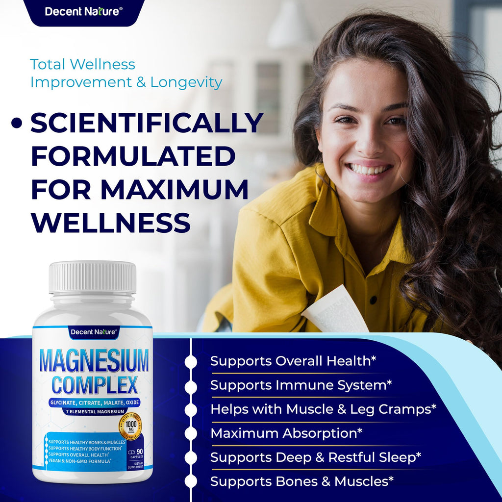 Magnesium Complex 7 Elemental Magnesium Supplement 1000mg – Magnesium Glycinate, Citrate, Malate, Taurate, Oxide, Aspartate, Orotate Non-GMO 90 Capsules (Pack of 1)