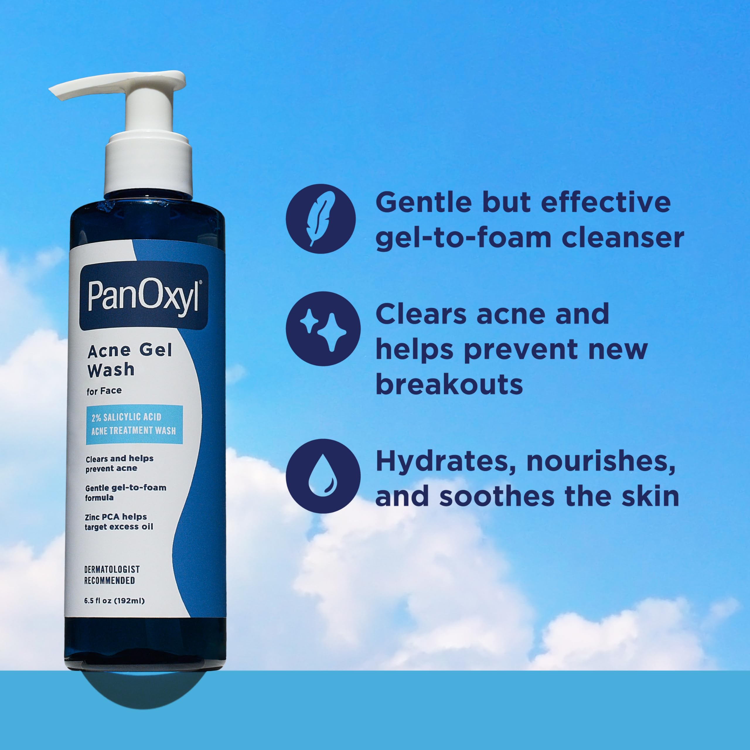 PanOxyl Acne Gel Wash, 2% Salicylic Acid, For Face, 6.5 fl oz | Gel-to-Foam Cleanser, Clears & Helps Prevent Acne, Mattifies with Zinc PCA, Reduces Redness, Nourishes Skin, All Skin Types