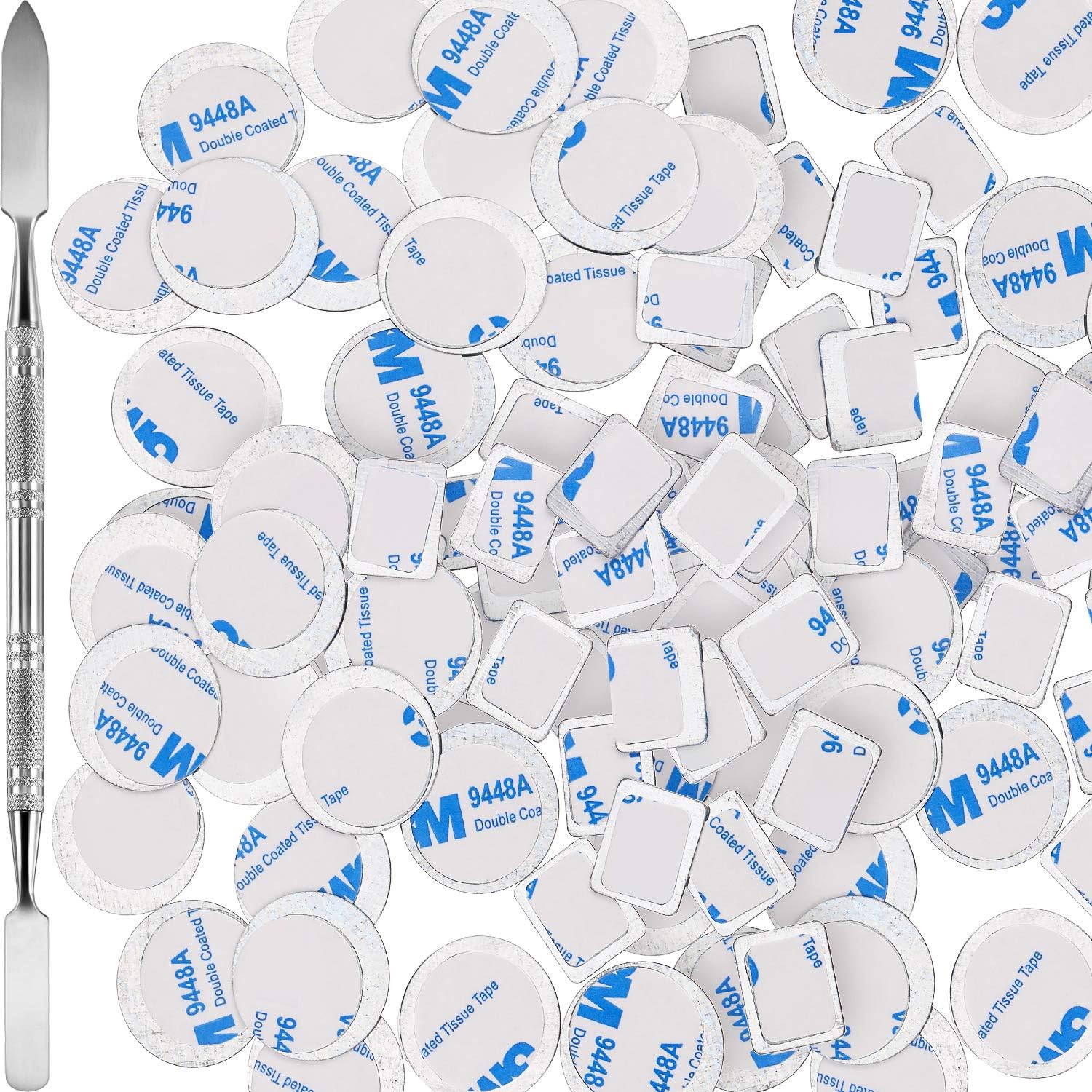 Buy now Sumind 101 Pack Metal Stickers for Eyeshadow Palette Set, Includes 1 Makeup Depotting Tool, 50 Pieces Square Adhesive Empty Metal Stickers and 50 Pieces Round Makeup Colorful Palette Sticker Default at indiglob india