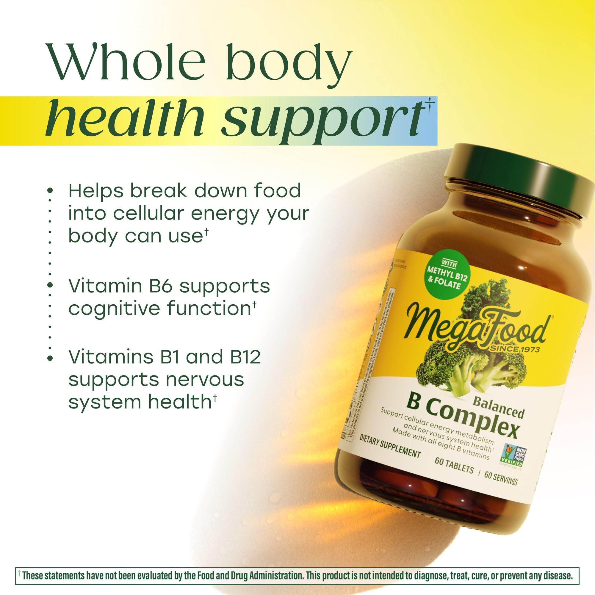 MegaFood Balanced B Complex, Cellular Energy Metabolism Support, 30 Tablets | Vitamin B Complex for Women & Men, Vitamin B6, B12, Methylfolate, Biotin, Supports Nervous System Health, Vegan, 30 Servings