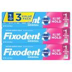 Fixodent Complete Denture Adhesive Cream, Original, 2.4 oz (3-Pack) – Strong False Teeth Glue, Secure Dental Adhesive for Full and Partial Plates, Packaging May Vary