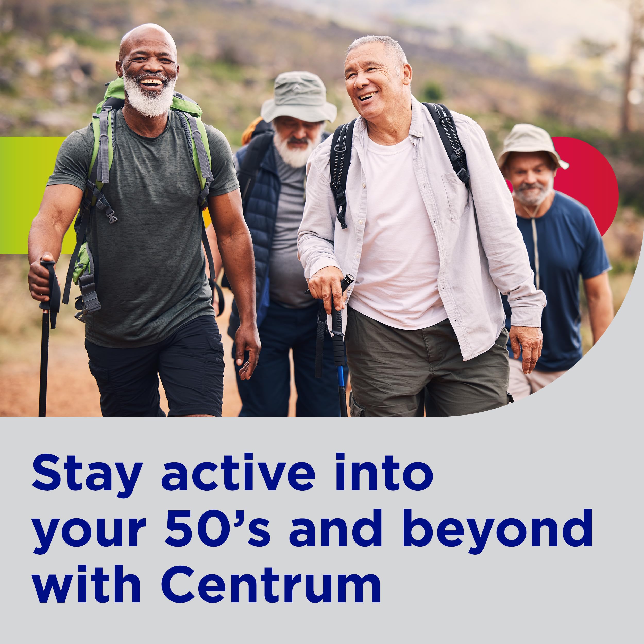 Centrum Silver Men's 50+ Multivitamin with Vitamin D3, B-Vitamins, Zinc for Memory and Cognition - 200 Tablets | Contains Vitamins D3, E, B6, and B12, Gluten Free, Non-GMO Ingredients, GLP-1 Support