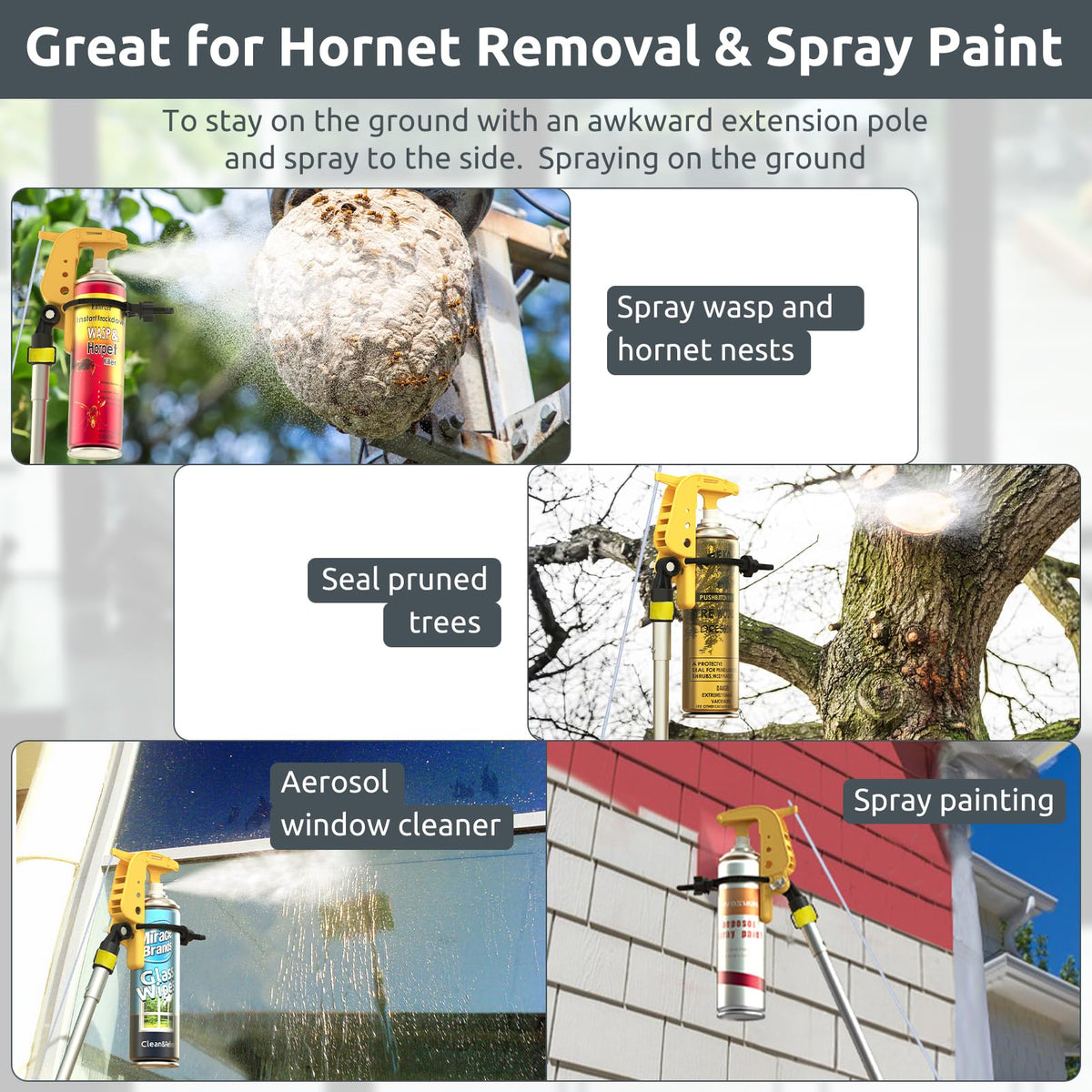 Spray Can Extension Pole Adaptor, Sprayer Adaptor for Aerosol Can and Powder Duster, Adjustable Angle, Perfect for Wasp & Hornet Spray, Dusting Carpenter Bees or Dusting Gardens, Fruit Trees.