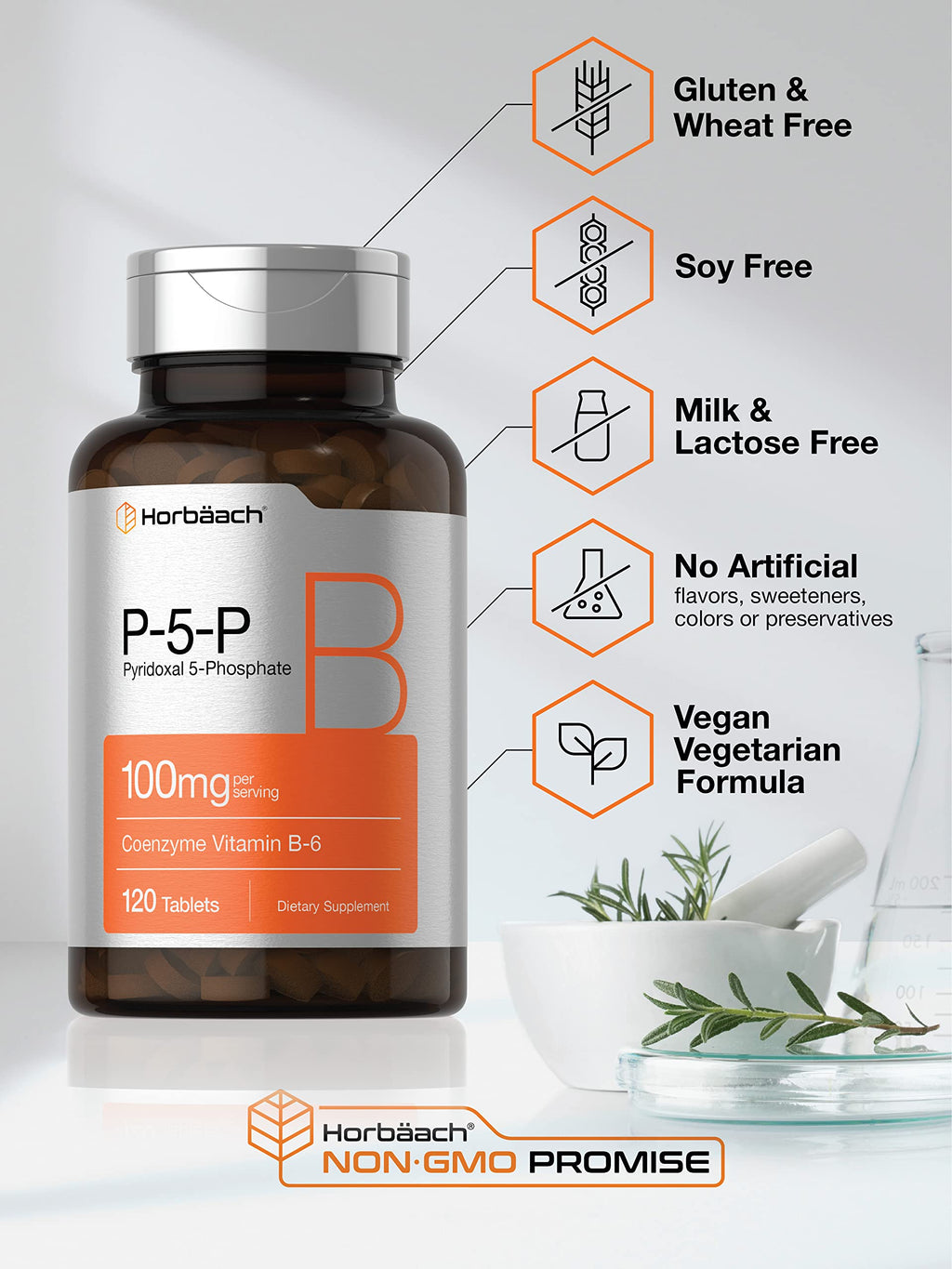 Horbäach P5P Activated Vitamin B6 100mg | 120 Vegetarian Tablets