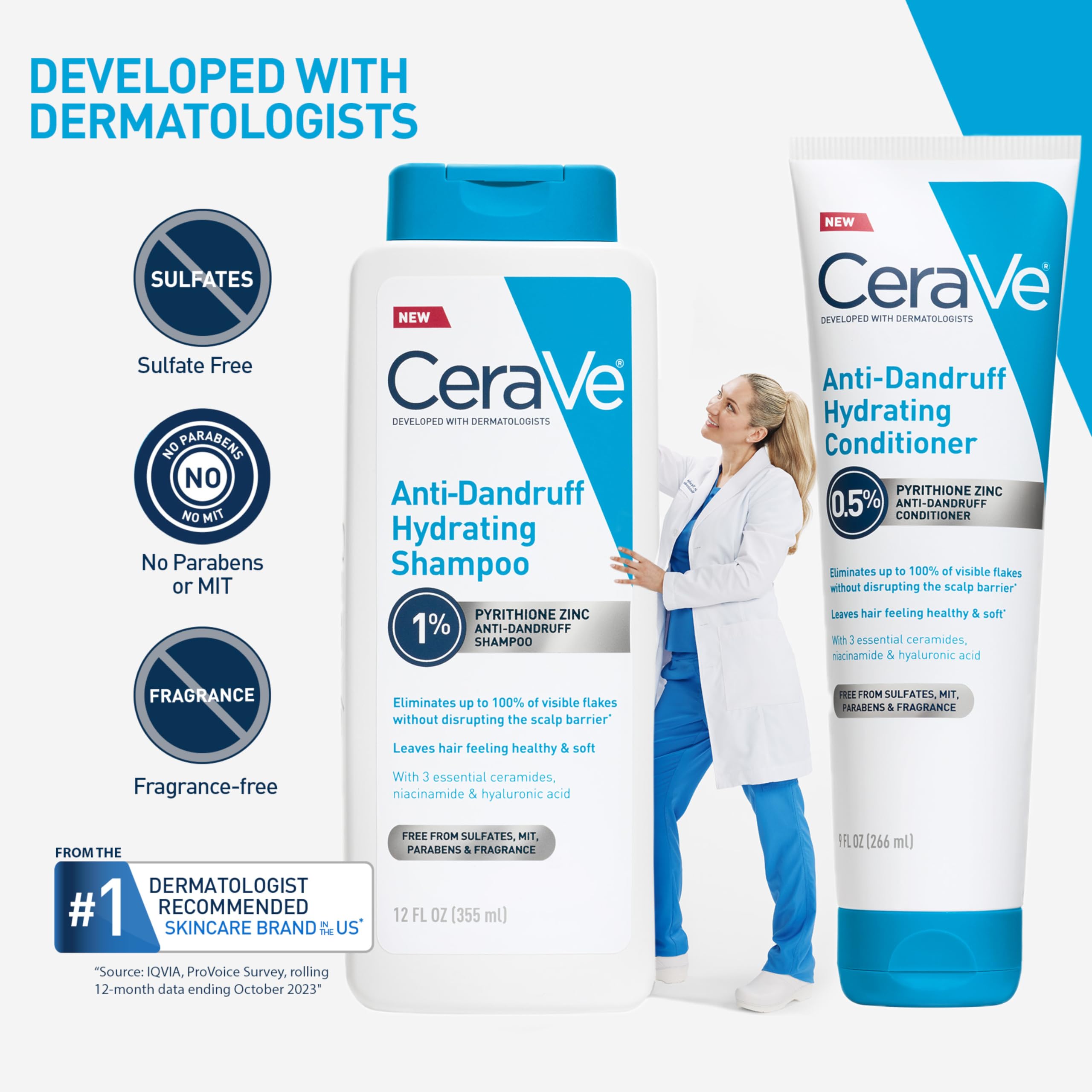 CeraVe Hydrating Anti Dandruff Shampoo, Itchy Scalp Treatment, 12oz | Helps Eliminate Flakes with 1% Pyrithione Zinc, Hyaluronic Acid, Niacinamide and Ceramides In A Sulfate Free Formula