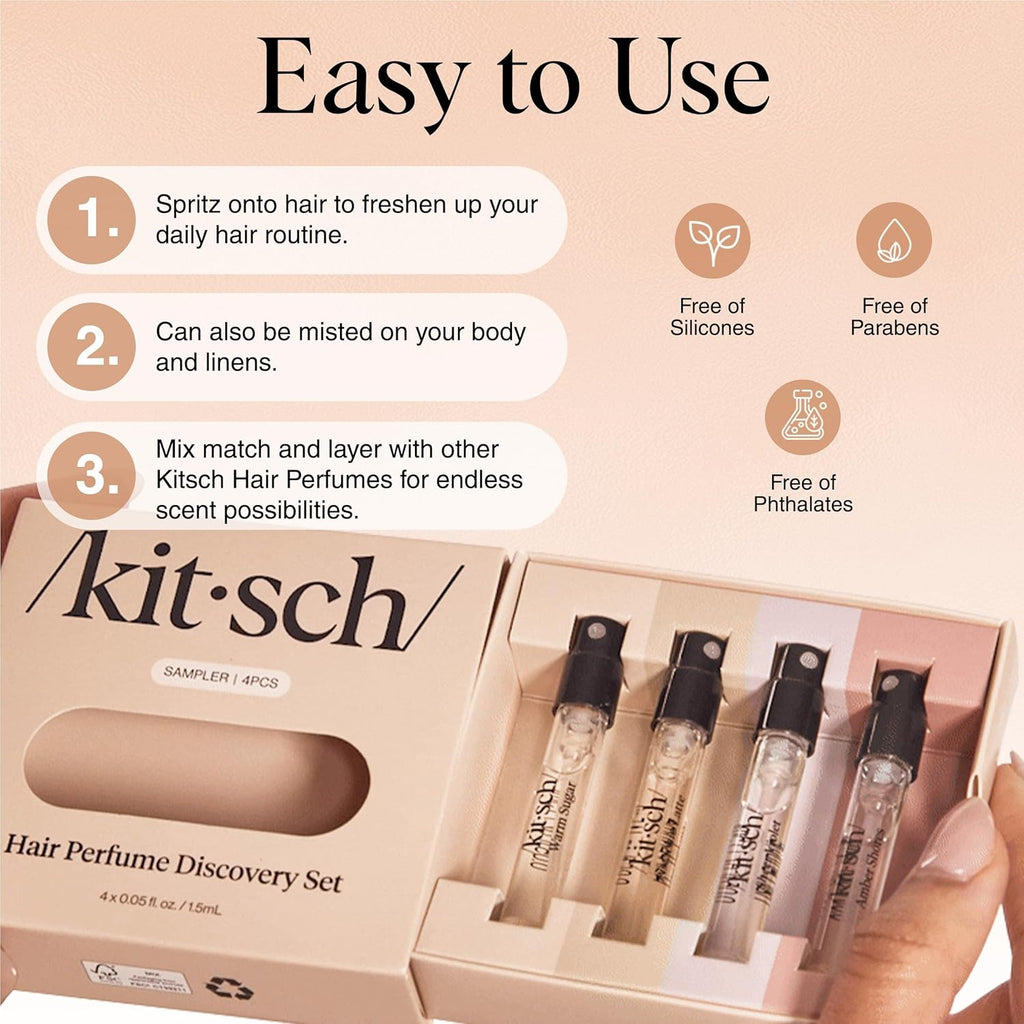 Buy now Kitsch Hair Perfume For Women (Discovery Set) - Pistachio Latte, Warm Sugar, Sheer Violet & Amber Waves - Patented Odor-Eliminating Technology, Hair Spray and Body Mist - 4 x 1.5mL at indiglob india