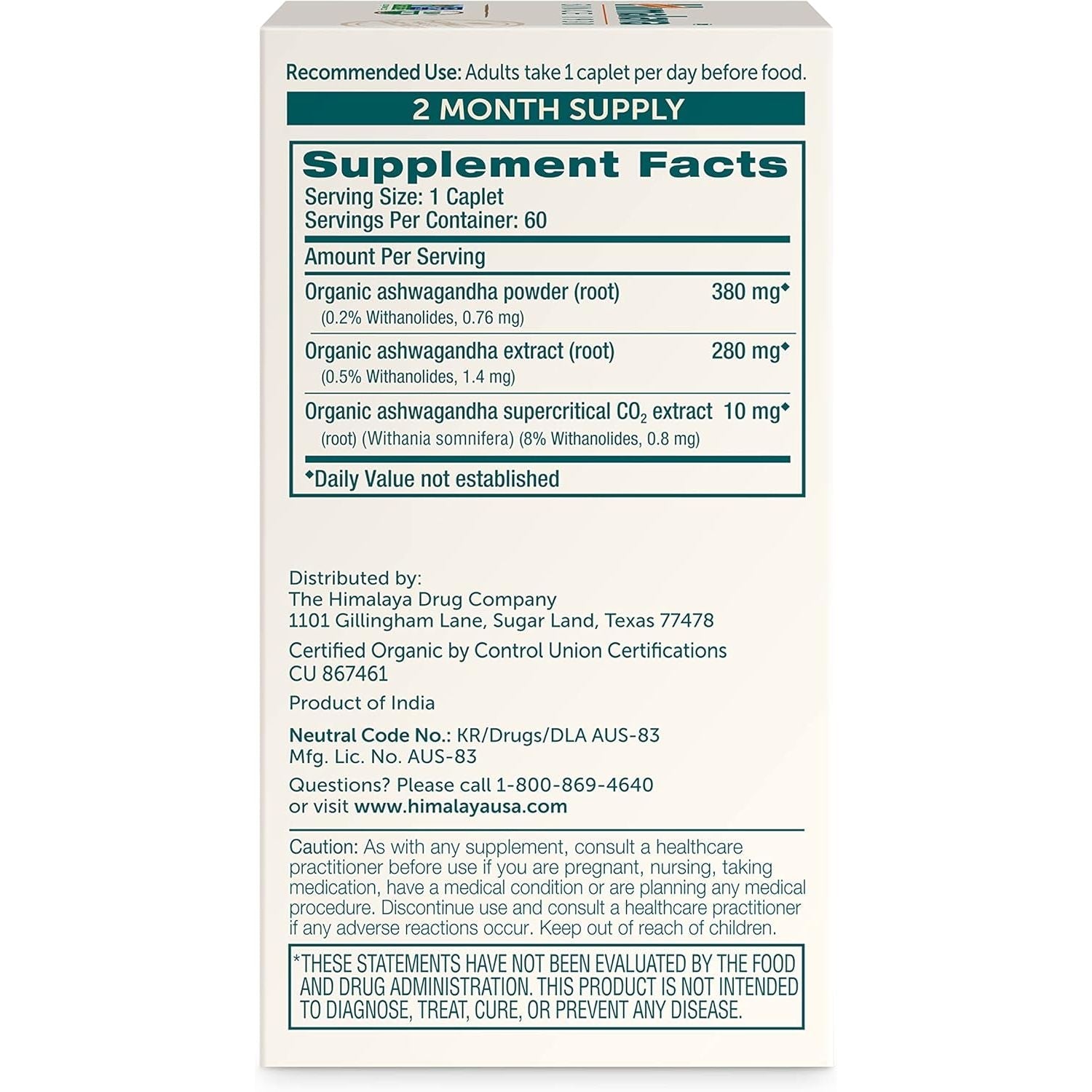 Buy now Himalaya Organic Ashwagandha, 60 Day Supply, Herbal Supplement for Stress Relief, Energy Support, Occasional Sleeplessness, Organic, Non-GMO, Vegan, Gluten Free, 670 mg, 60 Caplets at indiglob india