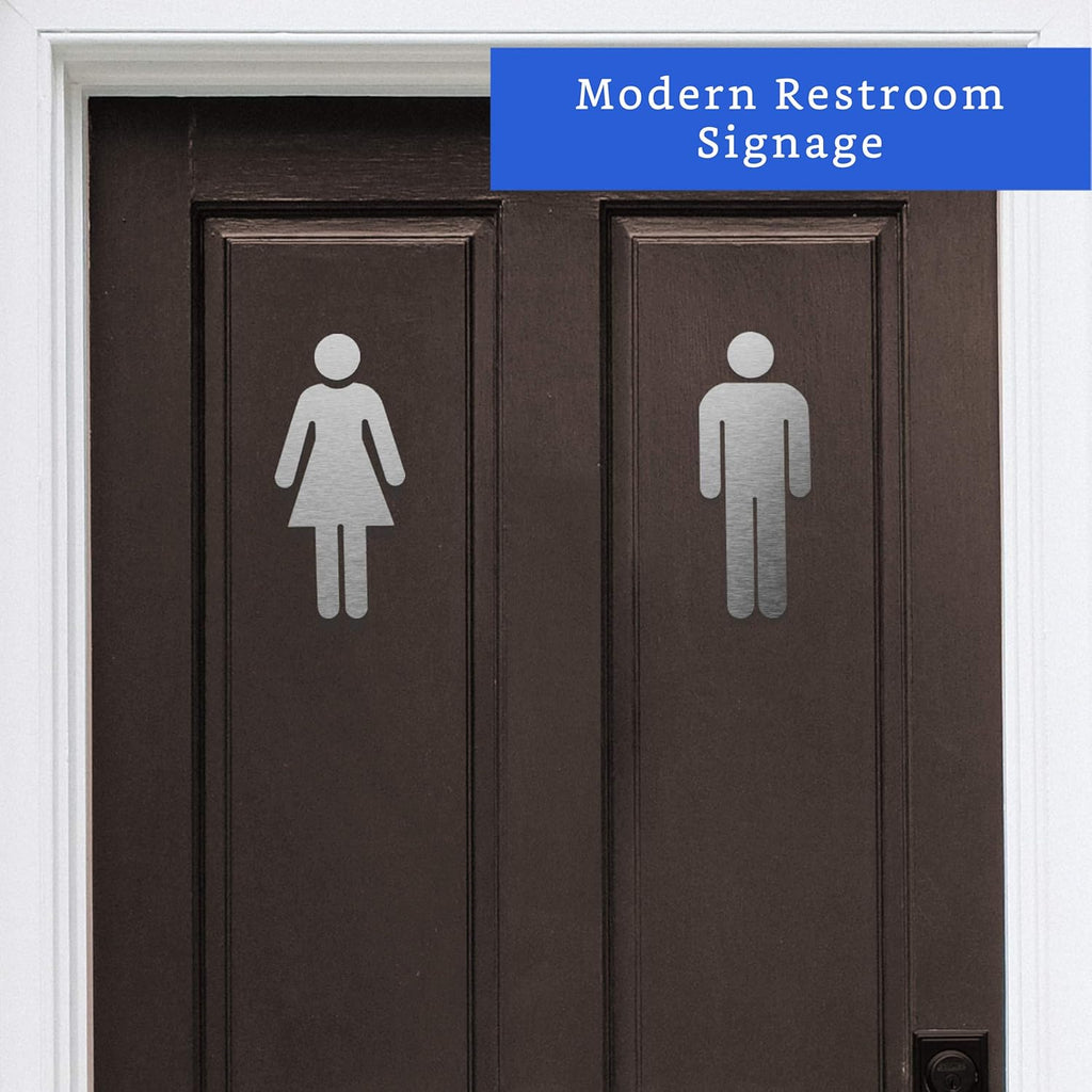 Buy now Brushed Aluminum Men's and Women's Bathroom Sign Figure Set - Men and Women Modern Restroom Sign - Bathroom Door Signs - Restroom Signs for Business - Bathroom Signage at indiglob india