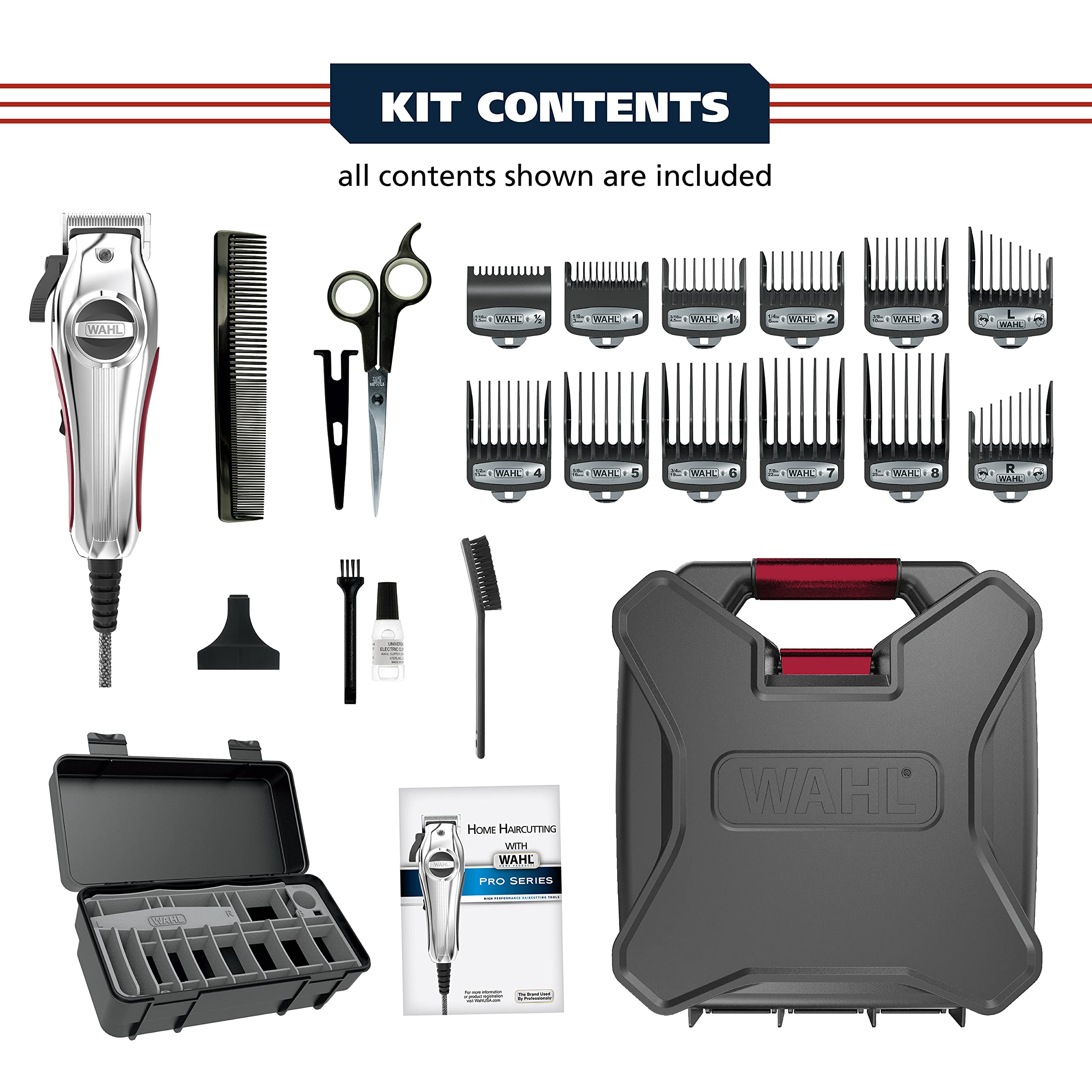 Buy now Wahl USA Pro Ultra Quiet High Torque Corded Hair Clipper for Ultra Quiet Operation and Cooler Operating Temperatures, Metal Housing with Bonus Hair Clipping Guard Caddy - Model 3000097 at indiglob india