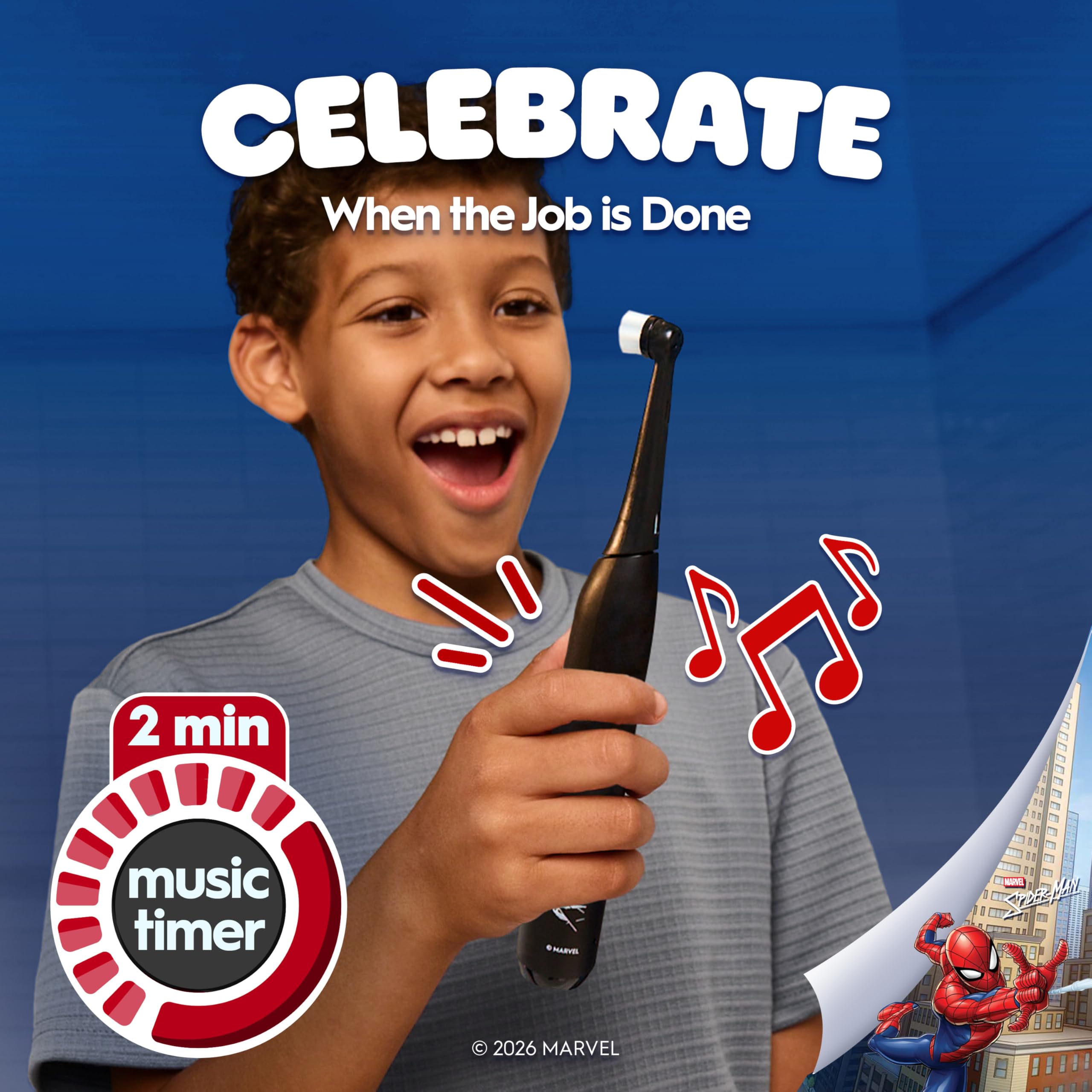 Buy now Oral-B iO Kids Limited Rechargeable Electric Powered Toothbrush, Spiderman with 1 Gentle Care Brush Head - Automatic Pressure Sensor to Protect Gums - 3 Cleaning Settings - 2 Min Music Timer at indiglob india
