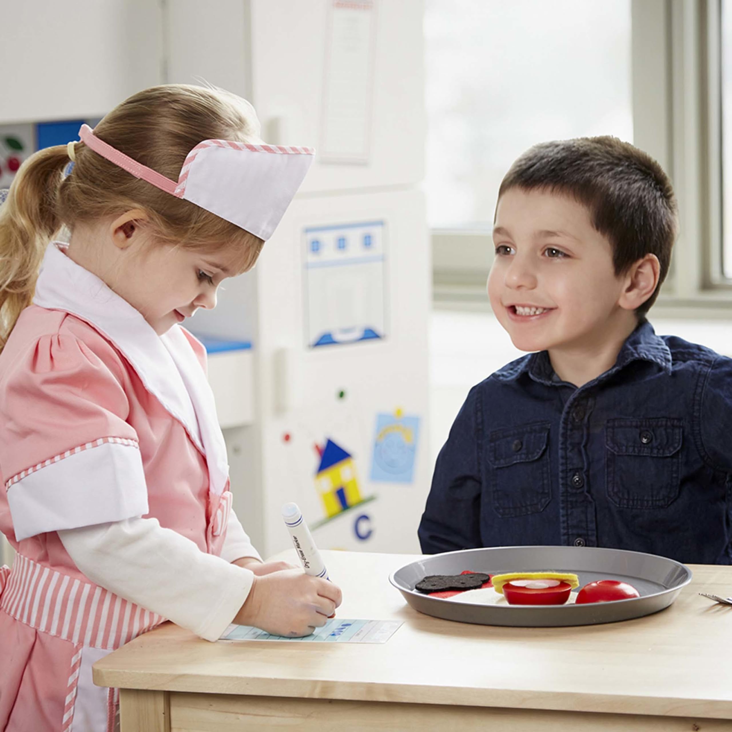 Buy now Melissa & Doug Waitress Role Play Costume Set (7 pcs) - Includes Apron, Order Pad, Cap at indiglob india