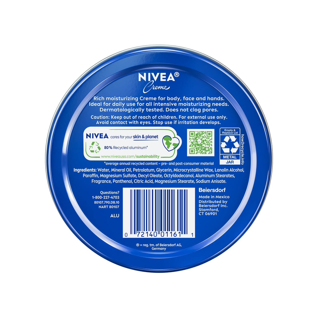 NIVEA Creme Body, Face and Hand Moisturizing Cream, 13.5 Oz Tin